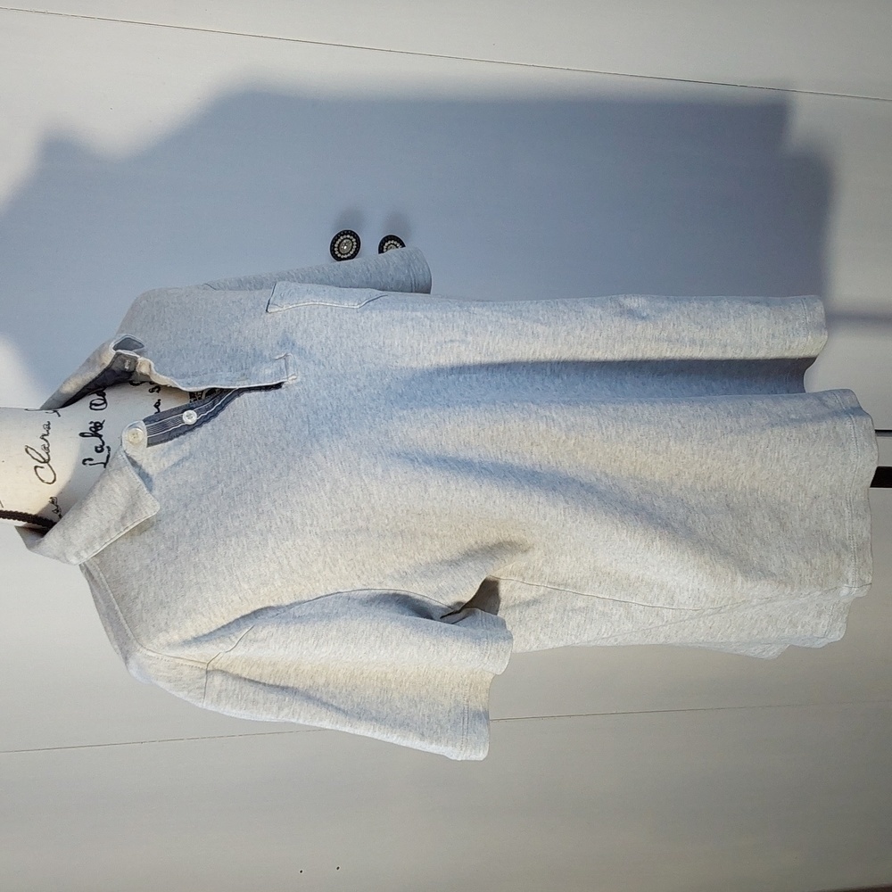Tahari |Mens Gray Polo Shirt Button Chest Pocket   Acadamia Preppy Neutral Sz.L